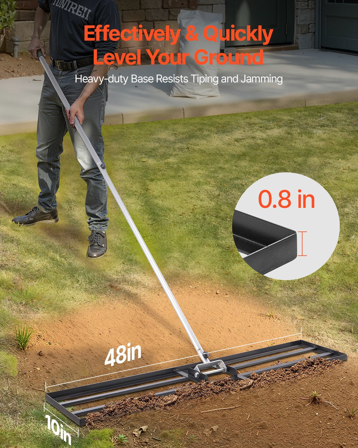 10x48 tum Gräsutjämningsrake 83,9 tum justerbart handtag för Yard Golf Court