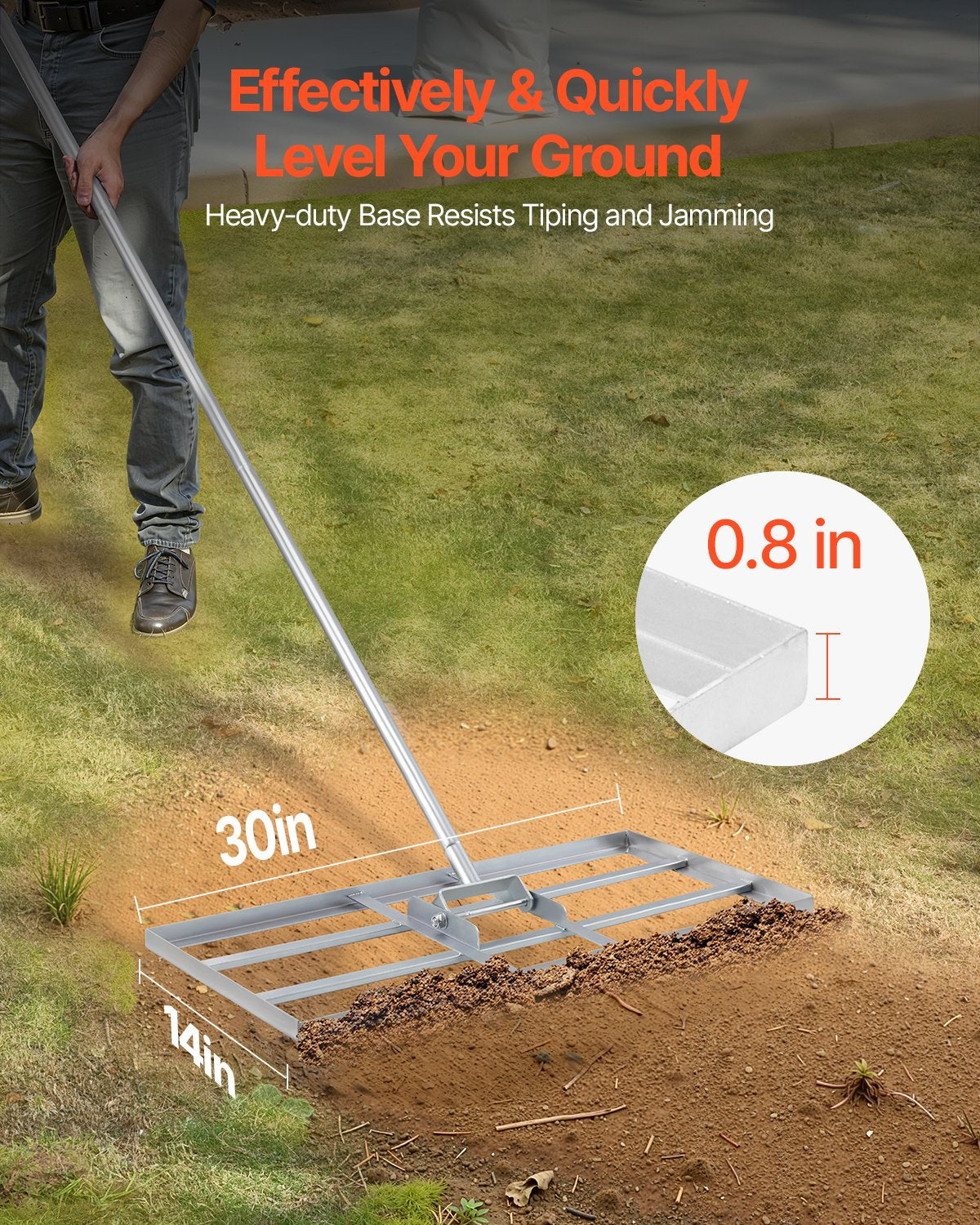 14x30 tum Gräsutjämningsrake 78 i justerbart handtag för Yard Golf Court
