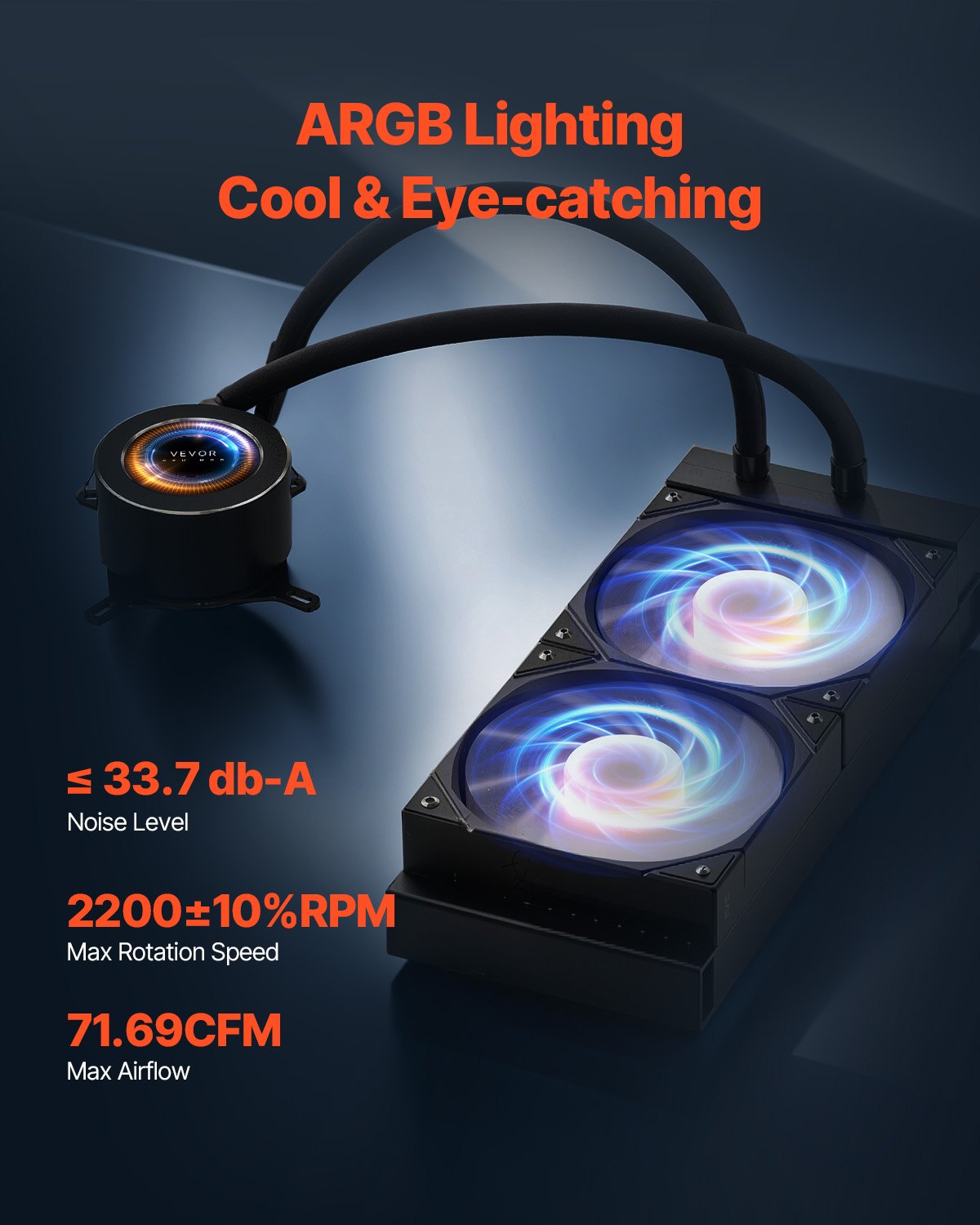 CPU Liquid Cooler AIO CPU Water Cooler with ARGB Light and 120mm PWN Fans