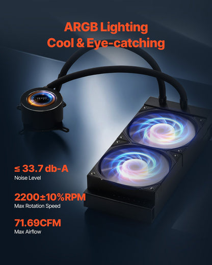 CPU Liquid Cooler AIO CPU Water Cooler with ARGB Light and 120mm PWN Fans