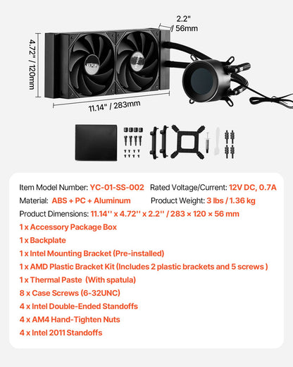 CPU Liquid Cooler AIO CPU Water Cooler with 120mm PWN Fans for Intel AMD