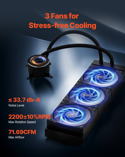 CPU Liquid Cooler AIO CPU Water Cooler with 3 PWN Fans (120mm) Intel AMD