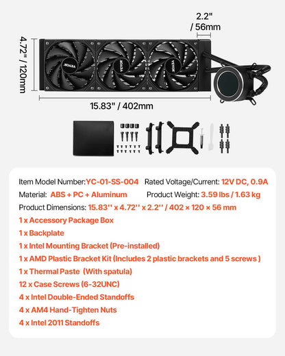 CPU Liquid Cooler AIO CPU Water Cooler with 3 PWN Fans (120mm) Intel AMD