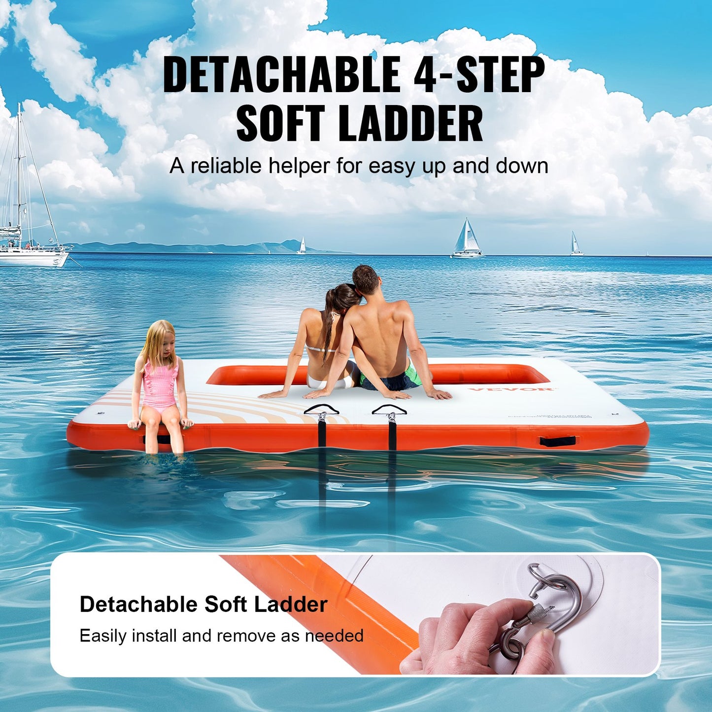 Uppblåsbar flytdocka, 10x10FT uppblåsbar dockningsplattform med 4*7FT trampolinnätbassäng, halkfri flytande plattform Vattenmatta med bärbar väska och avtagbar stege för avkoppling vid poolen