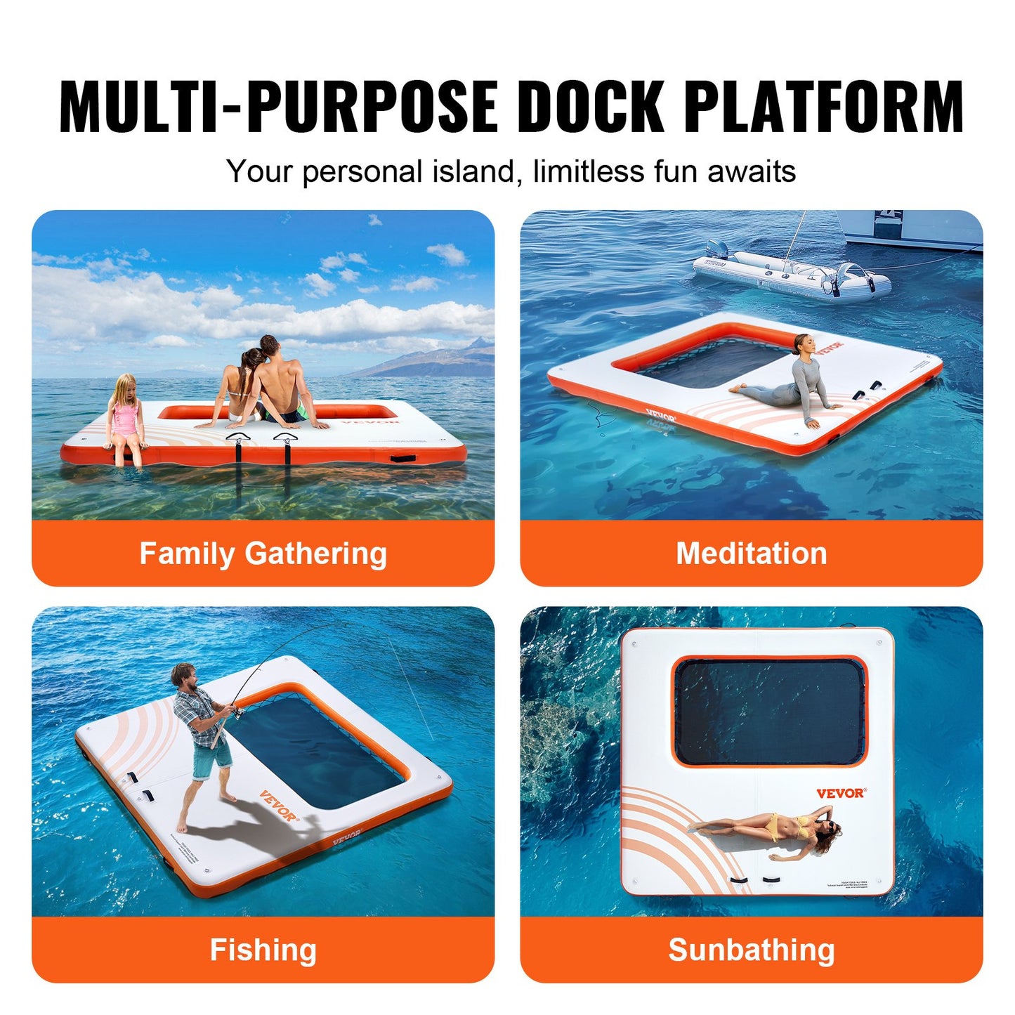 Uppblåsbar flytdocka, 10x10FT uppblåsbar dockningsplattform med 4*7FT trampolinnätbassäng, halkfri flytande plattform Vattenmatta med bärbar väska och avtagbar stege för avkoppling vid poolen