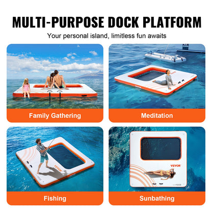 Uppblåsbar flytdocka, 10x10FT uppblåsbar dockningsplattform med 4*7FT trampolinnätbassäng, halkfri flytande plattform Vattenmatta med bärbar väska och avtagbar stege för avkoppling vid poolen
