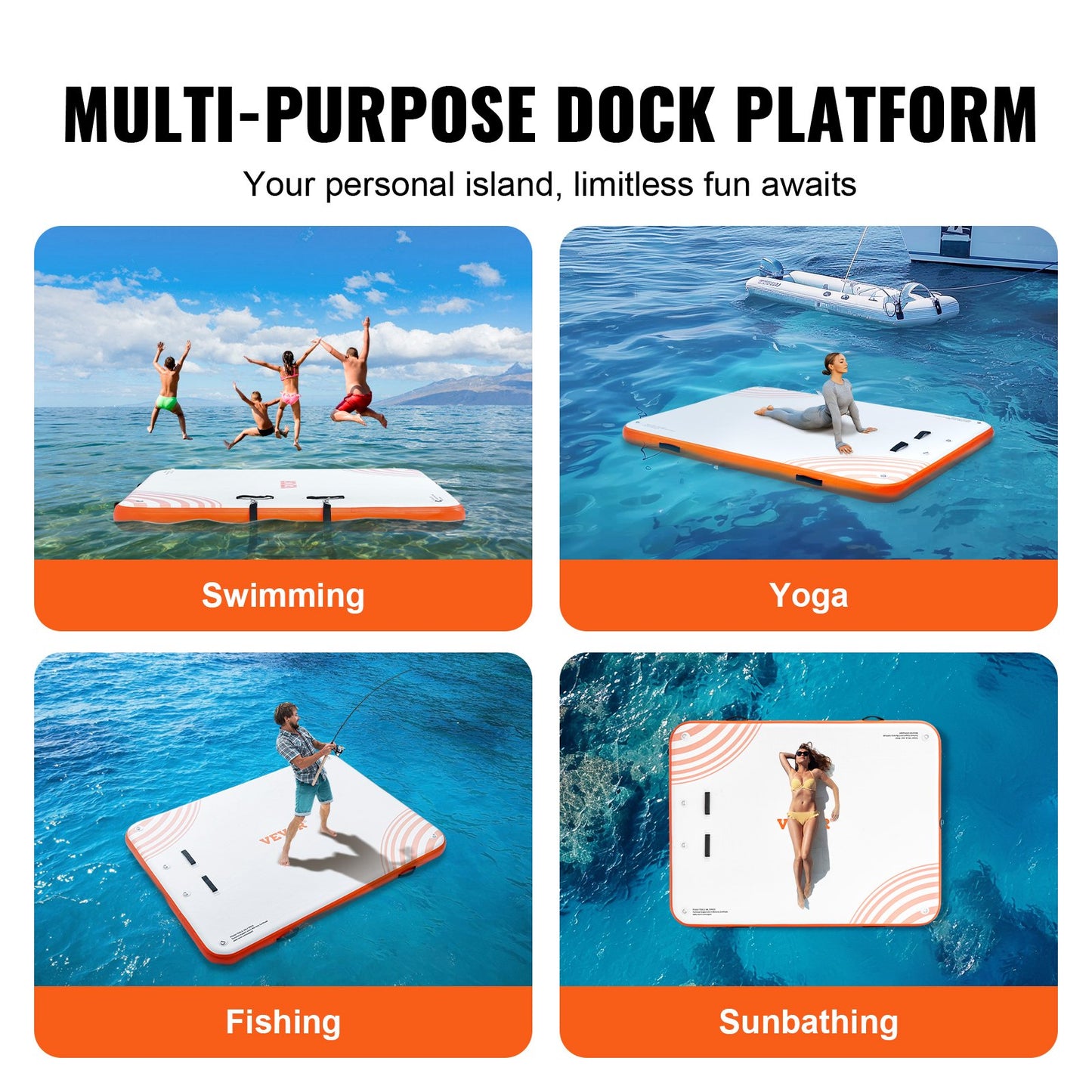 Uppblåsbar flytdocka, 10 x 8 FT uppblåsbar dockningsplattform, halkfri vattenflyttdocka matta med bärbar bärväska och löstagbar stege, flytande plattform öflotta för poolstrand Ocean