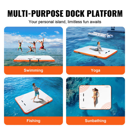 Uppblåsbar flytdocka, 10 x 8 FT uppblåsbar dockningsplattform, halkfri vattenflyttdocka matta med bärbar bärväska och löstagbar stege, flytande plattform öflotta för poolstrand Ocean