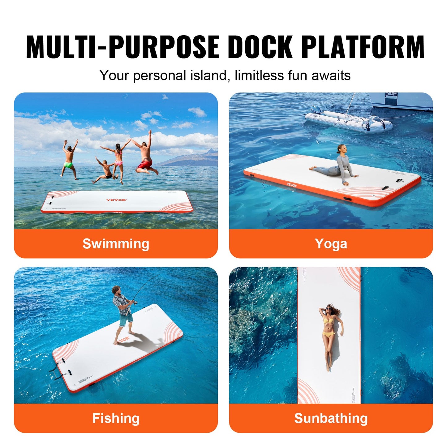 Inflatable Floating Dock, 15 x 6FT Inflatable Dock Platform, Non-Slip Water Floating Dock Mat with Portable Carry Bag and Detachable Ladder, Floating Platform Island Raft for Pool Beach Ocean