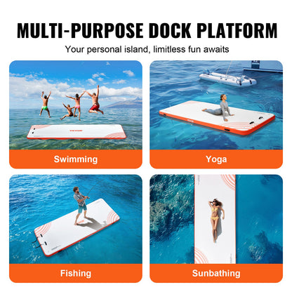 Inflatable Floating Dock, 15 x 6FT Inflatable Dock Platform, Non-Slip Water Floating Dock Mat with Portable Carry Bag and Detachable Ladder, Floating Platform Island Raft for Pool Beach Ocean