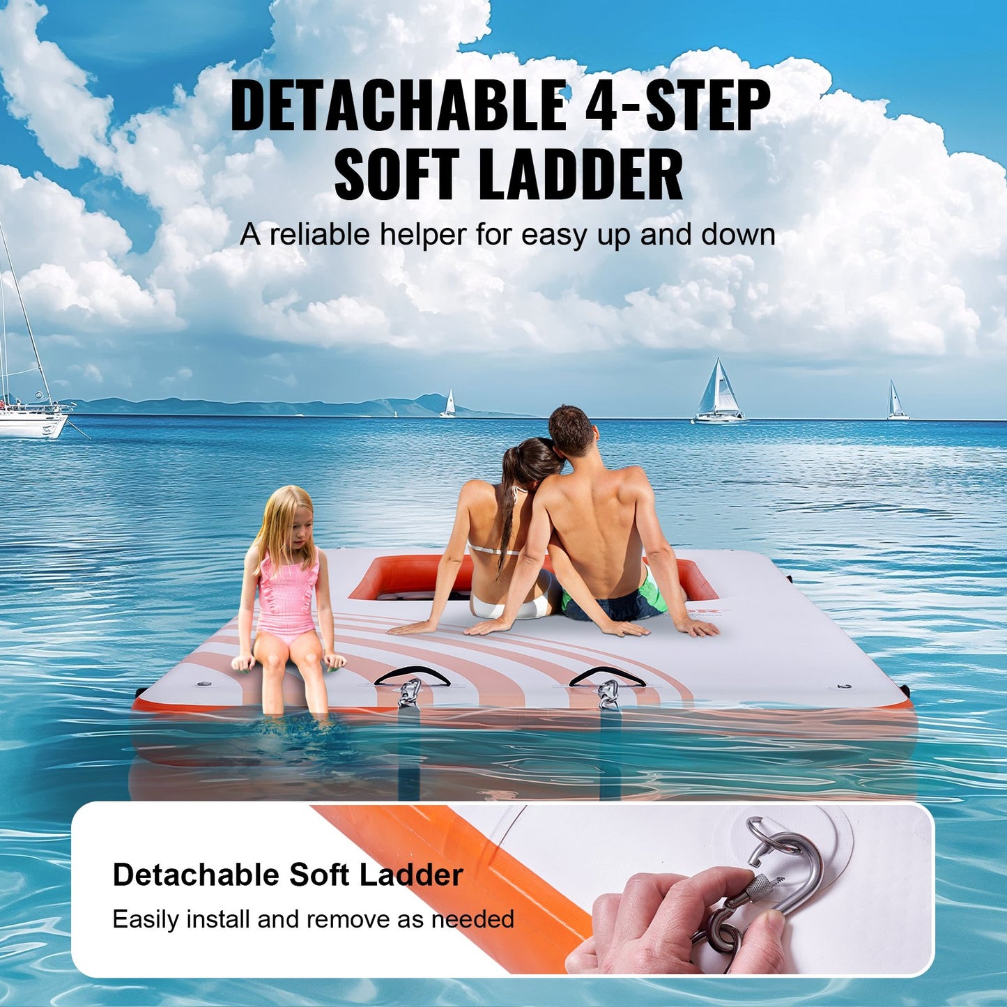 Uppblåsbar flytdocka, 15x6,5FT uppblåsbar dockningsplattform med 4*6FT studsmattameshpool, halkfri flytande plattform Vattenmatta med bärbar väska och avtagbar stege för avkoppling vid poolen