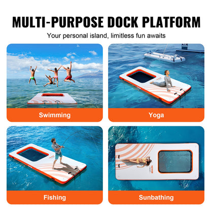 Uppblåsbar flytdocka, 15x6,5FT uppblåsbar dockningsplattform med 4*6FT studsmattameshpool, halkfri flytande plattform Vattenmatta med bärbar väska och avtagbar stege för avkoppling vid poolen