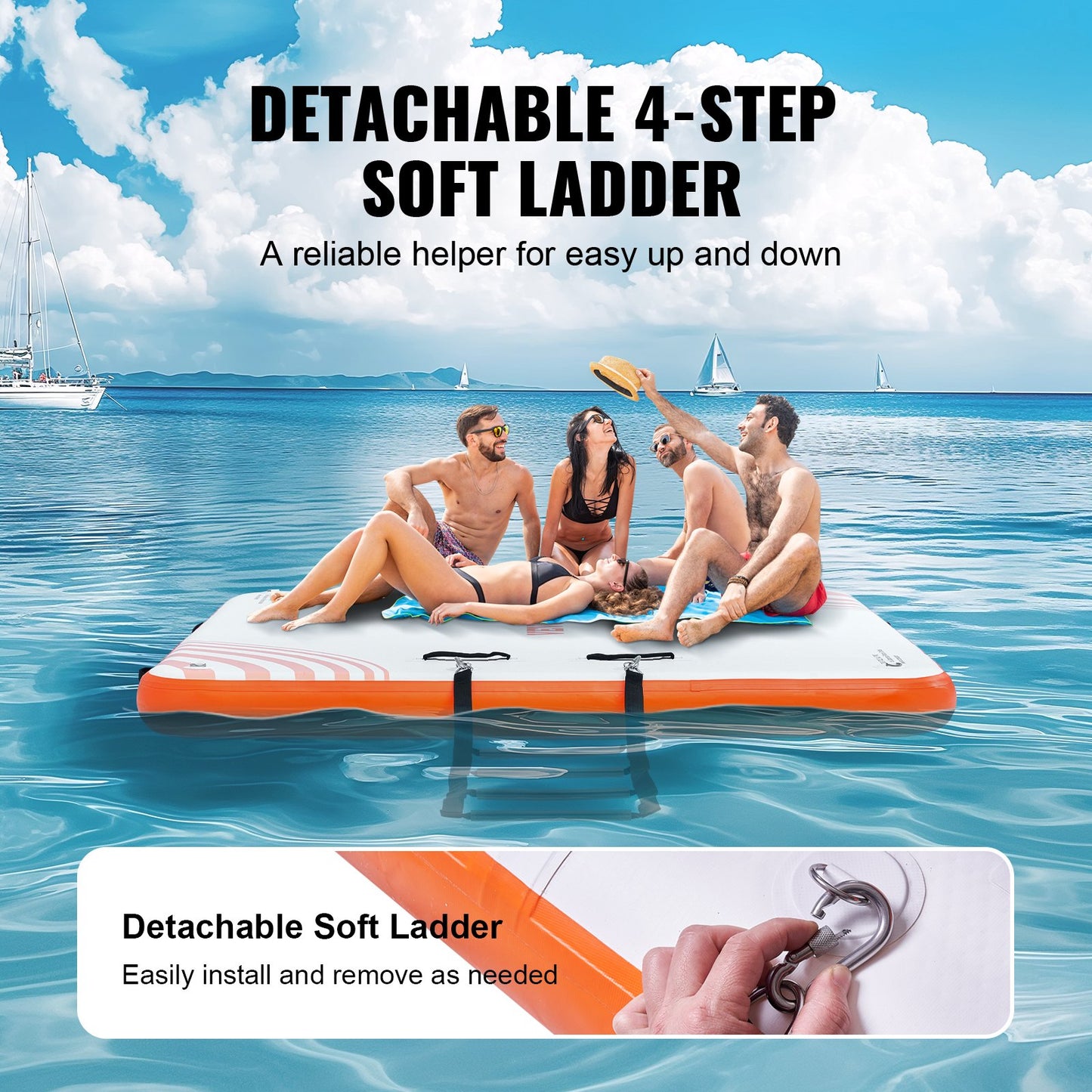 Inflatable Floating Dock, 6 x 5FT Inflatable Docking Platform, Non-Slip Water Floating Dock Mat with Portable Carry Bag and Detachable Ladder, Floating Platform Island Raft for Pool Beach Ocean
