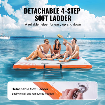 Inflatable Floating Dock, 6 x 5FT Inflatable Docking Platform, Non-Slip Water Floating Dock Mat with Portable Carry Bag and Detachable Ladder, Floating Platform Island Raft for Pool Beach Ocean