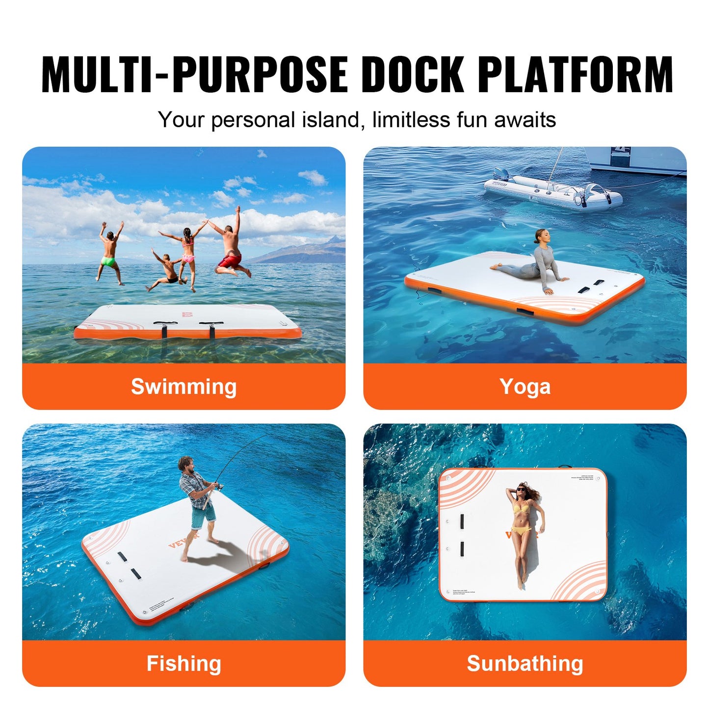 Inflatable Floating Dock, 6 x 5FT Inflatable Docking Platform, Non-Slip Water Floating Dock Mat with Portable Carry Bag and Detachable Ladder, Floating Platform Island Raft for Pool Beach Ocean
