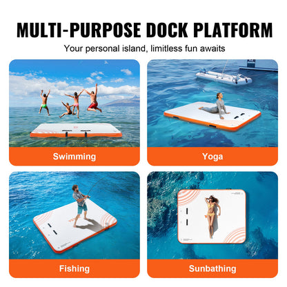 Inflatable Floating Dock, 6 x 5FT Inflatable Docking Platform, Non-Slip Water Floating Dock Mat with Portable Carry Bag and Detachable Ladder, Floating Platform Island Raft for Pool Beach Ocean