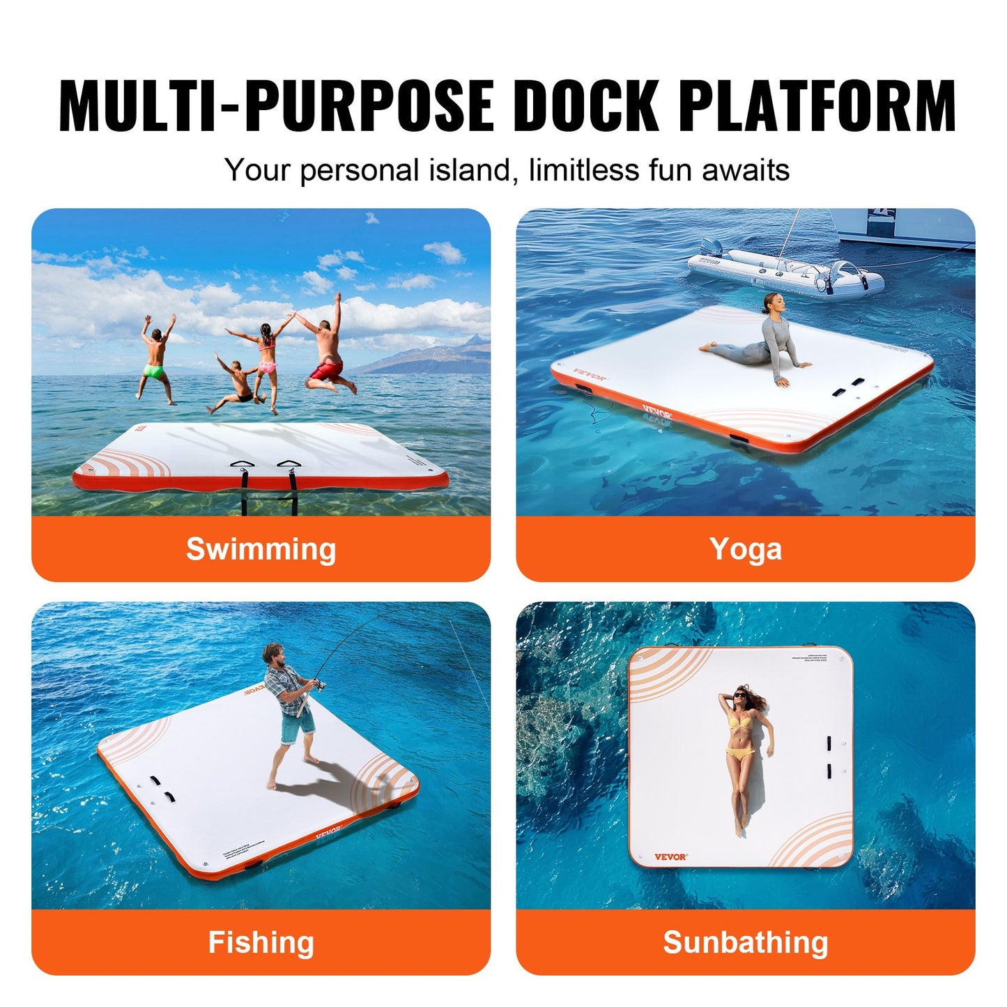 Inflatable Floating Dock, 7 x 7 FT Inflatable Docking Platform, Non-Slip Water Floating Dock Mat with Portable Carry Bag and Detachable Ladder, Floating Platform Island Raft for Pool Beach Ocean