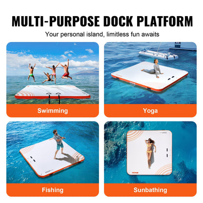 Inflatable Floating Dock, 7 x 7 FT Inflatable Docking Platform, Non-Slip Water Floating Dock Mat with Portable Carry Bag and Detachable Ladder, Floating Platform Island Raft for Pool Beach Ocean