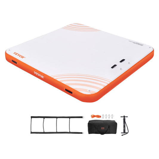 Inflatable Floating Dock, 7 x 7 FT Inflatable Docking Platform, Non-Slip Water Floating Dock Mat with Portable Carry Bag and Detachable Ladder, Floating Platform Island Raft for Pool Beach Ocean