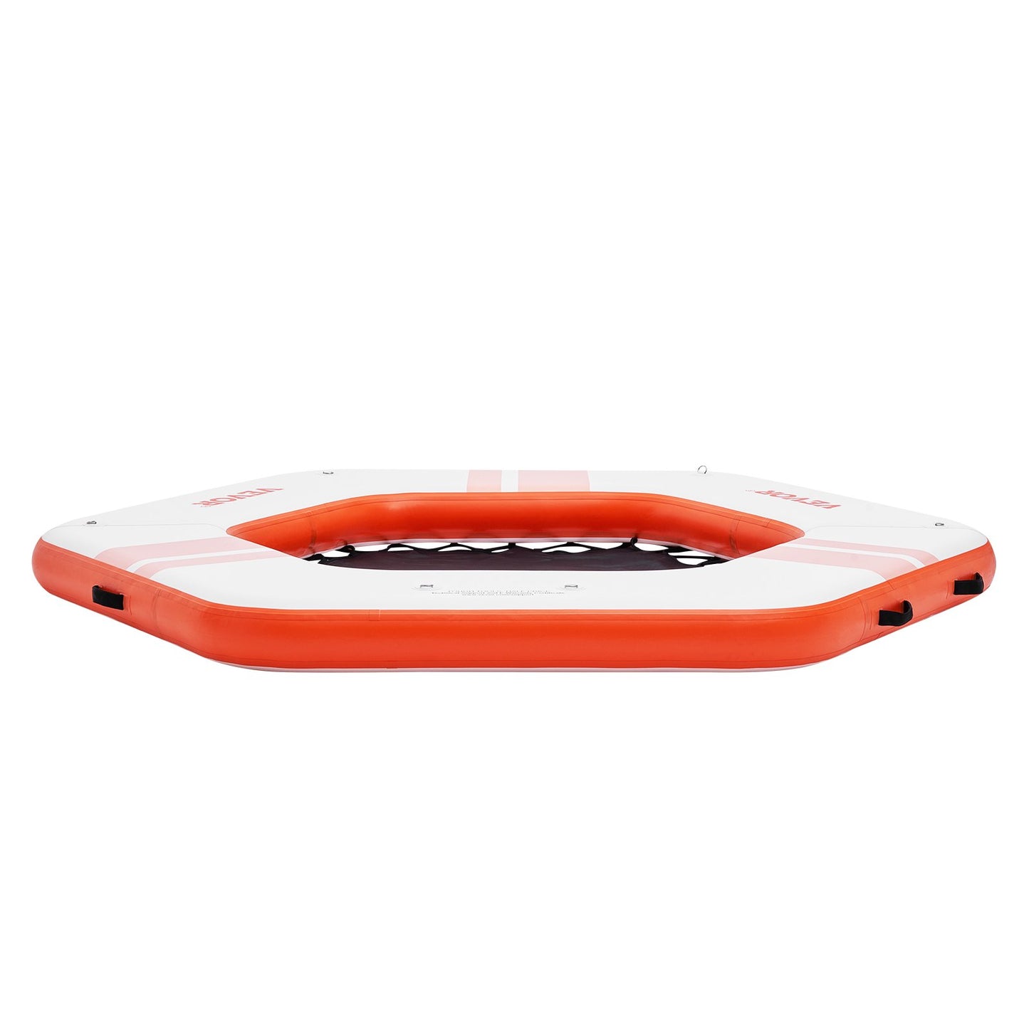 Inflatable Floating Dock, ø8.5FT Inflatable Dock Platform with ø5FT Trampoline Net Pool, Non-Slip Floating Platform Water Mat with Portable Bag and Removable Ladder for Poolside Relaxation