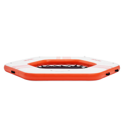 Inflatable Floating Dock, ø8.5FT Inflatable Dock Platform with ø5FT Trampoline Net Pool, Non-Slip Floating Platform Water Mat with Portable Bag and Removable Ladder for Poolside Relaxation