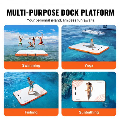 Inflatable Floating Dock, 8 x 5FT Inflatable Docking Platform, Non-Slip Water Floating Dock Mat with Portable Carry Bag and Detachable Ladder, Floating Platform Island Raft for Pool Beach Ocean | EU