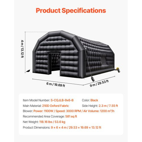 Portable Inflatable Nightclub Tent with Blower 29.5x19.7x13.1 feet for Party | EU