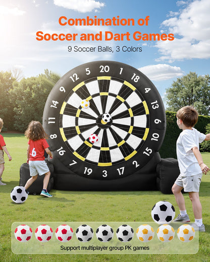 Inflatable soccer dart board over 8 feet high with 9 kick balls and air pump