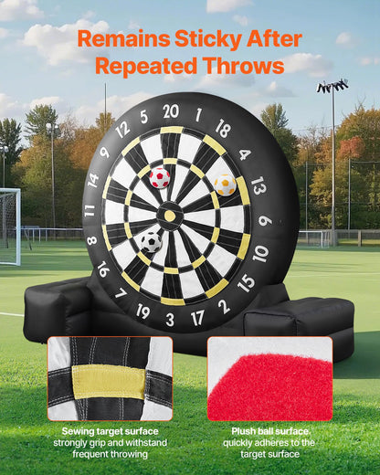 Inflatable soccer dart board over 8 feet high with 9 kick balls and air pump