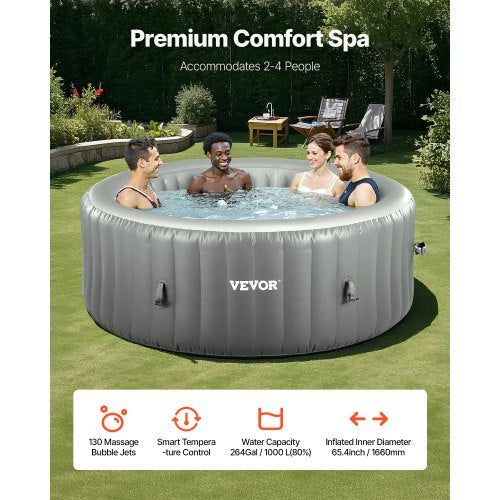Uppblåsbar Bubbelpool 4 till 6 Personer 2080 x 660mm Rund Portabel Utomhusspa |  EU