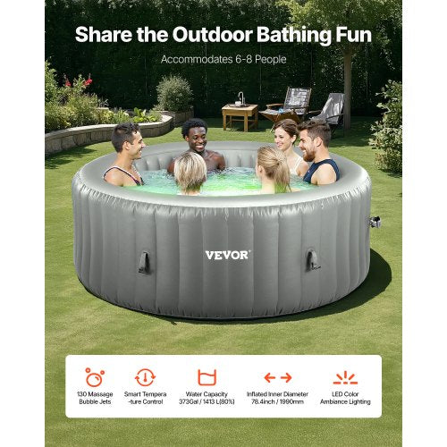 Aufblasbarer Whirlpool, 6 bis 8 Personen, Kapazität 2400 x 660 mm, tragbarer Outdoor-Spa