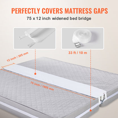 Bed Bridge King Bed Connector Kit Metallspänne & förvaringsväska 75" L x 12" W