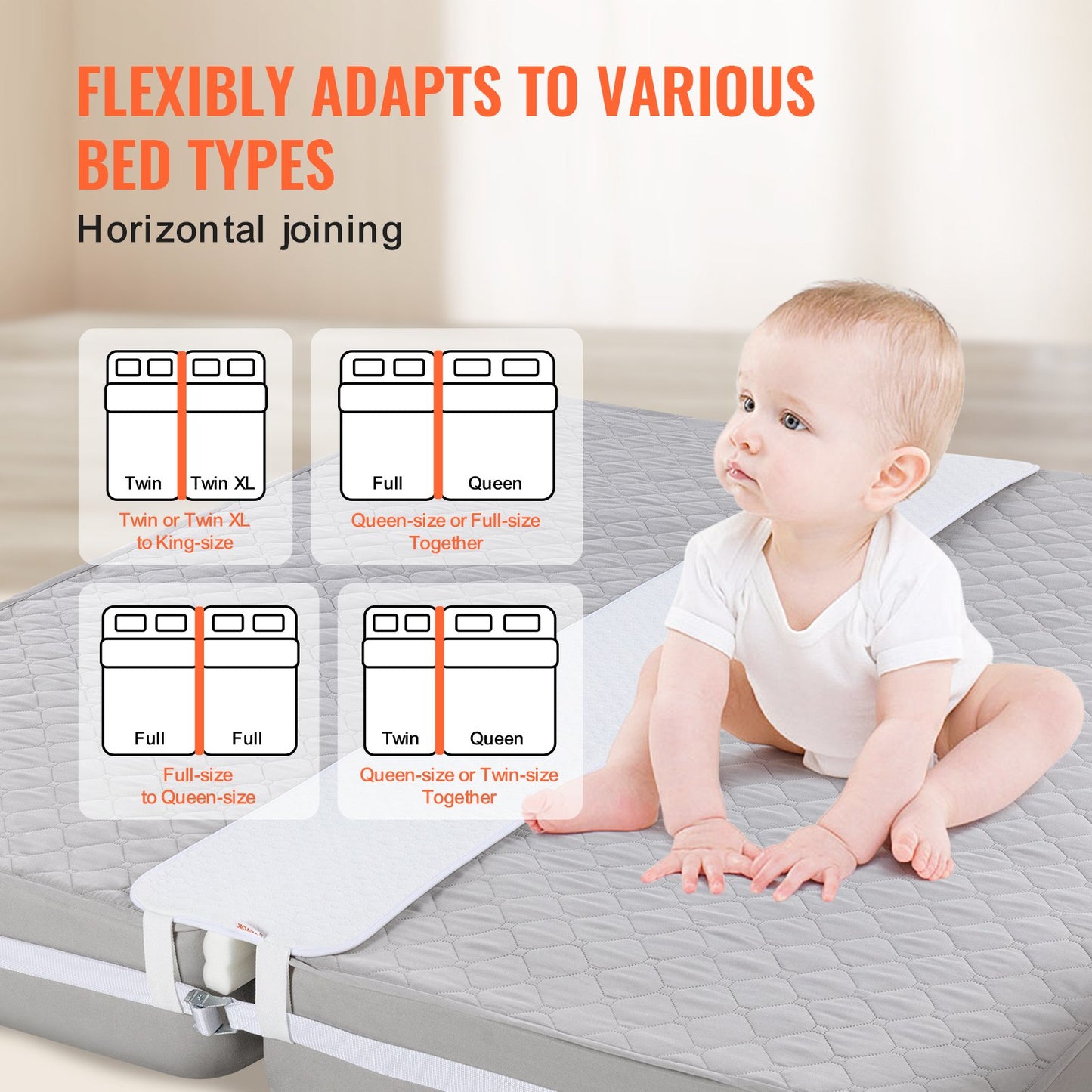 Bed Bridge King Bed Connector Kit Metallspänne & förvaringsväska 75" L x 12" W