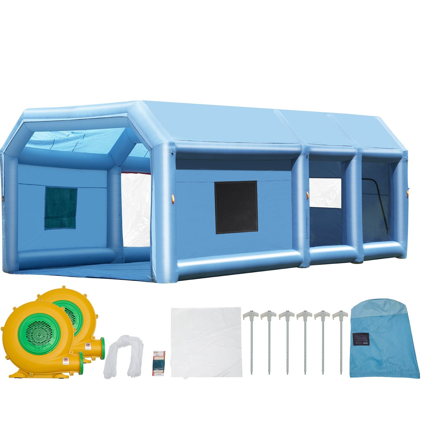 Aufblasbare Lackierkabine, 26,2 x 14,8 x 9,8 Fuß, aufblasbare Spritzkabine, mit 950 W + 750 W leistungsstarken Gebläsen und Luftfiltersystem, tragbare Autolackierkabine für kleine LKW, große Motorräder, mittlere SU