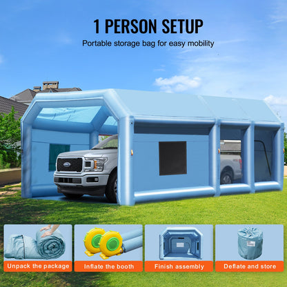 Uppblåsbar lackbox, 32,8 x 21 x 14,8 fot uppblåsbar sprutbox, med 1100W+750W kraftfulla blåsar och luftfiltersystem, bärbar billackbox för stor lastbil, stor skåpbil, stora maskiner