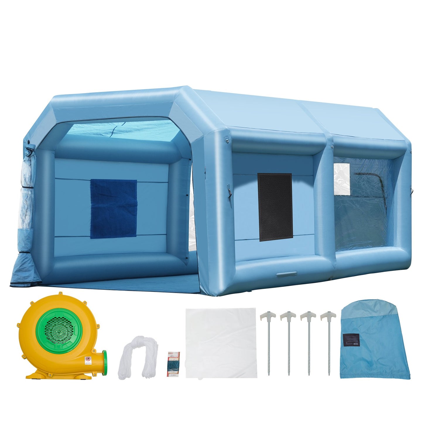 Uppblåsbar lackbox, 21 x 13,5 x 9,8 fot uppblåsbar sprutbox, med 1100 W kraftfullt blås- och luftfiltersystem, bärbar billackbox för medelstora fordon, stor möbelmålning