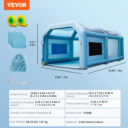 Inflatable Spray Booth Car Paint Tent 20x10x8ft Filter System 2 Blowers