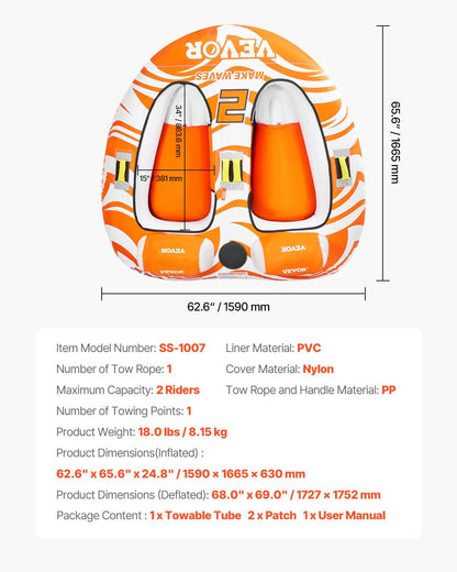 Bogserbara rör för båtliv 2-personers uppblåsbar båt bogserbar med 2 sittbrunn