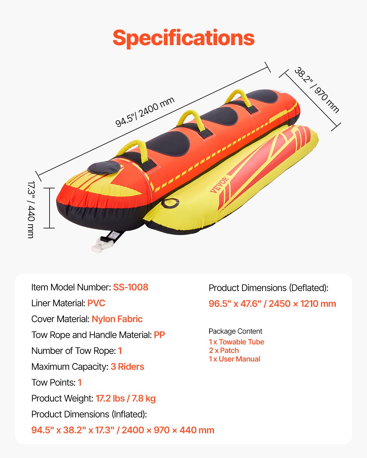 Schleppbare Schläuche für Bootfahren 1-3 Fahrer Aufblasbare Bootsschläuche schleppbar 510lbs