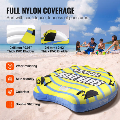 Towable Tube for Boating, 1-3 Rider Inflatable Towable Tube with Bumper, 510 lbs Water Sports Towable Tubes for Boats to Tow, Full Nylon Cover, EVA Grip Handle and Speed Safety Valve