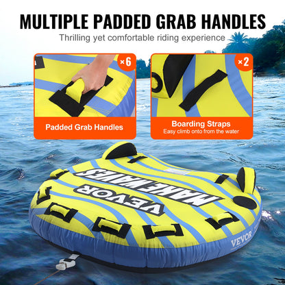 Towable Tube for Boating, 1-3 Rider Inflatable Towable Tube with Bumper, 510 lbs Water Sports Towable Tubes for Boats to Tow, Full Nylon Cover, EVA Grip Handle and Speed Safety Valve