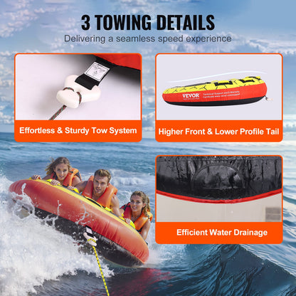 Boating Tow Tube, 1-3 Rider Inflatable Boat Tubes and Trailers, 510 lbs, 63" Round Water Sport Tow Tube for Boats to Tow, Full Nylon Cover, EVA Grip Handle and Speed Safety Valve