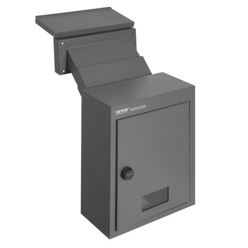 Through The Wall Drop Box, Heavy Duty Steel Through the Wall Mailbox with 2.8-7.9" 13" Combination Lock, 12.5x6.3x16.9" Mail Drop Box, Dark Gray