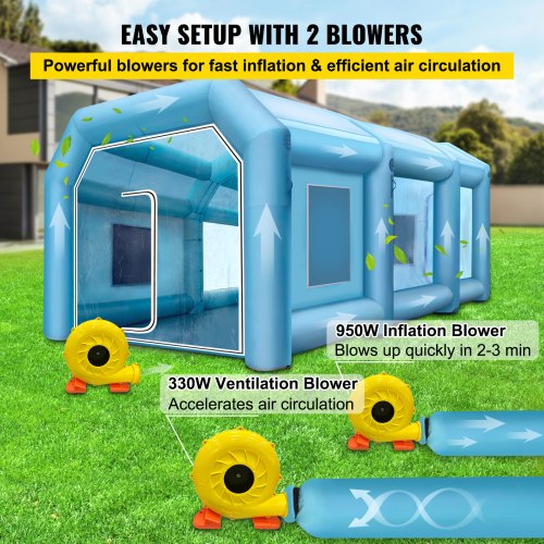 Aufblasbares Zelt 26x15x10Ft Aufblasbares Spritzkabinenzelt Aufblasbares Lackierkabinenzelt Autolackierkabine Riesige Arbeitsstation 210D Oxford-Gewebe mit 2 Gebläsen | EU