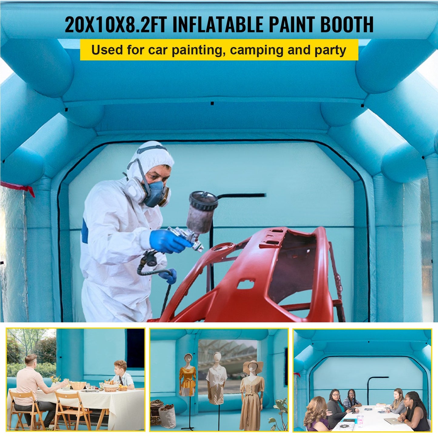 Portable Inflatable Paint Booth, 20x10x8.2ft Inflatable Spray Booth, Car Paint Tent with Air Filter System and 2 Blowers, Upgraded Blow-up Spray Booth Tent, Car Paint Workstation, Motorcycle Garage