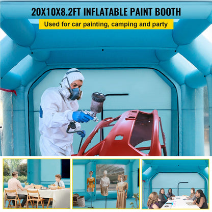 Portable Inflatable Paint Booth, 20x10x8.2ft Inflatable Spray Booth, Car Paint Tent with Air Filter System and 2 Blowers, Upgraded Blow-up Spray Booth Tent, Car Paint Workstation, Motorcycle Garage