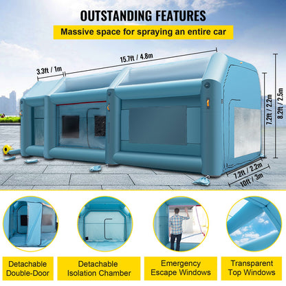 Portable Inflatable Paint Booth, 20x10x8.2ft Inflatable Spray Booth, Car Paint Tent with Air Filter System and 2 Blowers, Upgraded Blow-up Spray Booth Tent, Car Paint Workstation, Motorcycle Garage