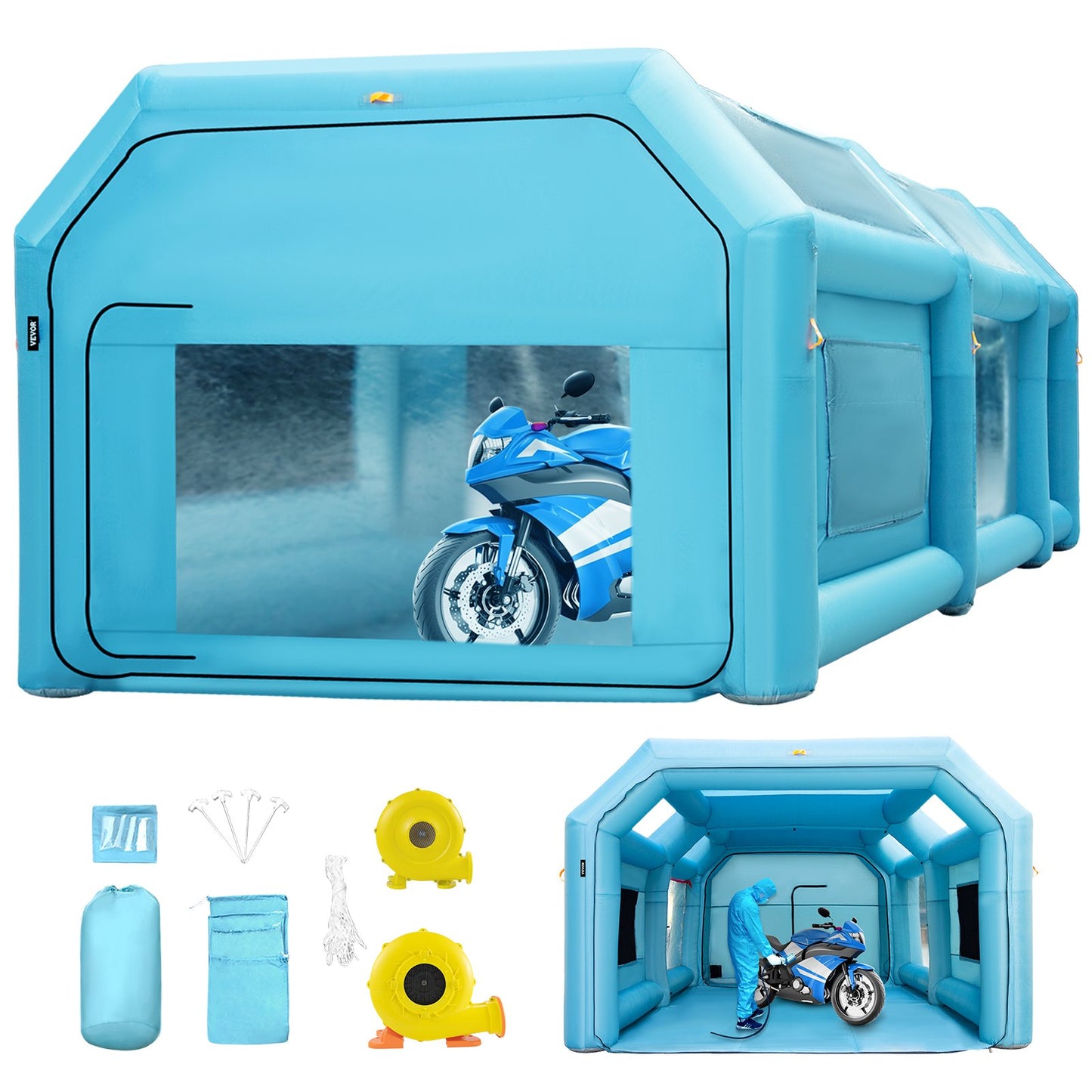 Portable Inflatable Paint Booth, 20x10x8.2ft Inflatable Spray Booth, Car Paint Tent with Air Filter System and 2 Blowers, Upgraded Blow-up Spray Booth Tent, Car Paint Workstation, Motorcycle Garage