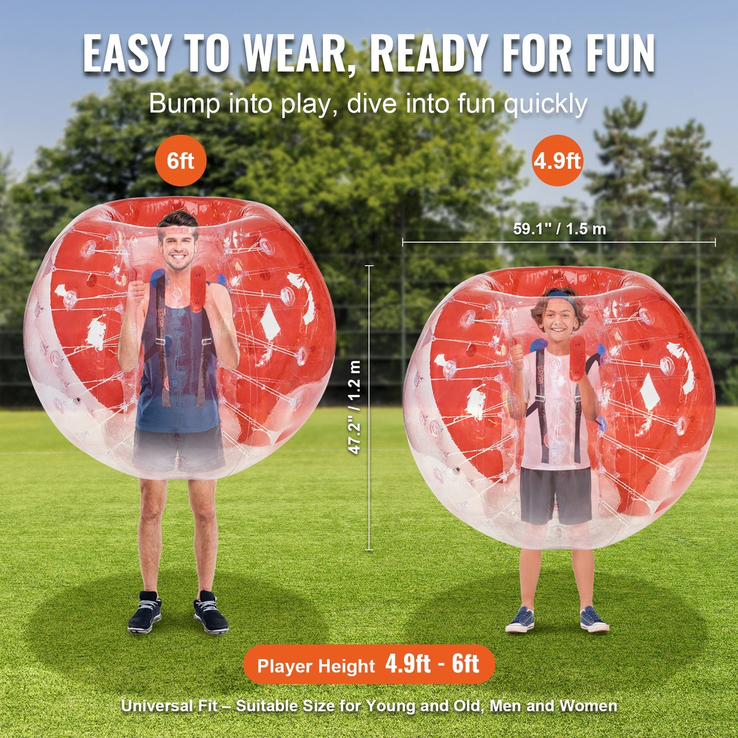 Inflatable Bumper Ball 1 Pack, 5FT/1.5M Body Sumo Zorb Balls for Teens and Adults, 0.8mm Thick PVC Bubble Balls for Human Hamster for Outdoor Team Play, Bumper Bopper Toys for Yard, Garden, Park