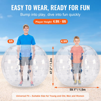Uppblåsbar Bumper Ball 1-pack, 5FT/1,5 M Body Sumo Zorb Balls för tonåringar och vuxna, 0,8 mm tjocka PVC-bubblebollar för mänsklig hamster för utomhusspel för lagspel, Bumper Bopper-leksaker för trädgård, trädgård, park